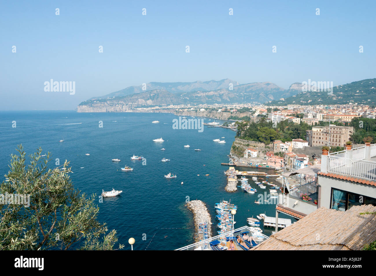 View over Marina Grande and Bay of Naples, Sorrento, Neapolitan Riviera, Italy Stock Photo