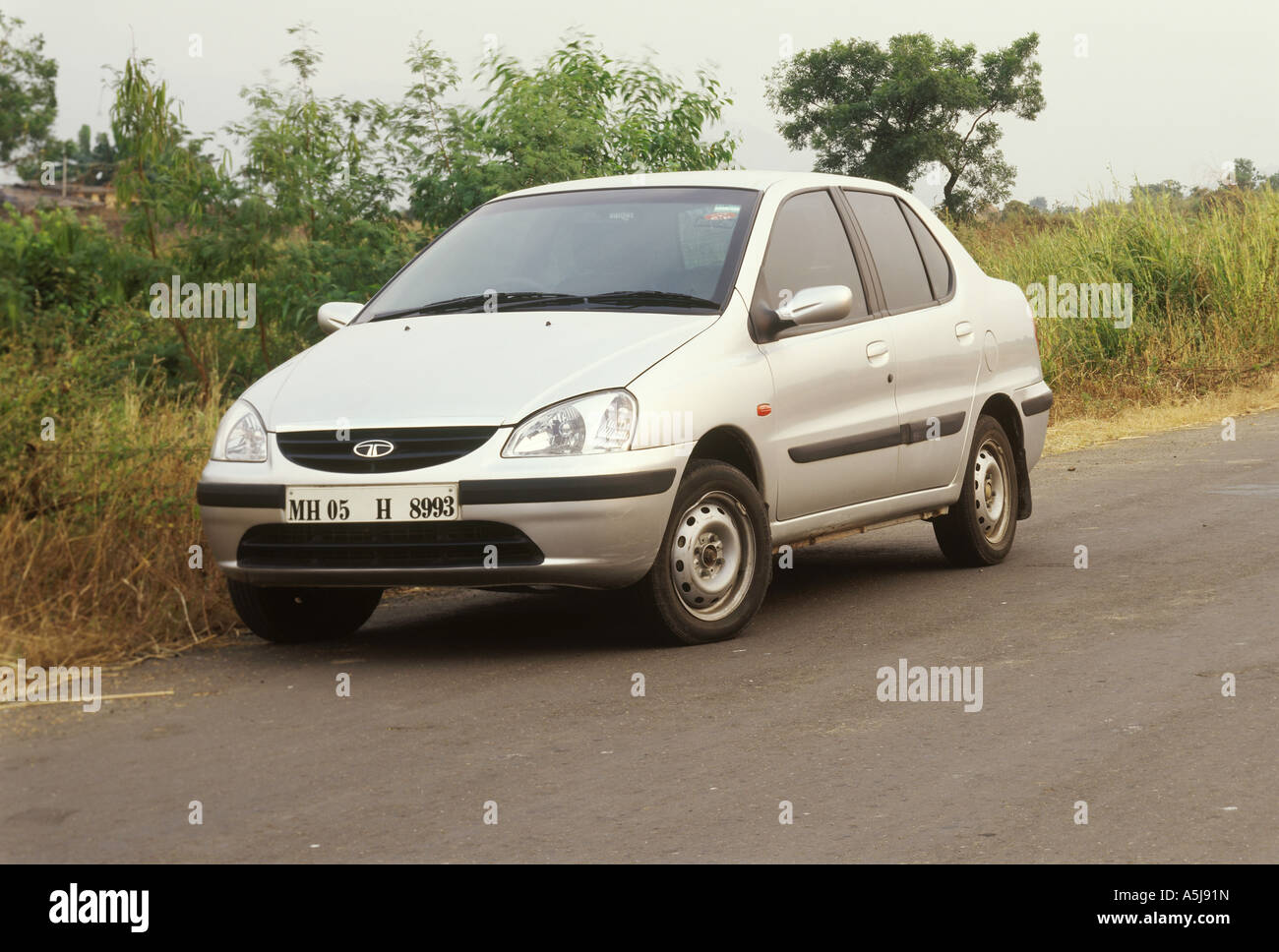 Tata Indica, silver color car, India Stock Photo