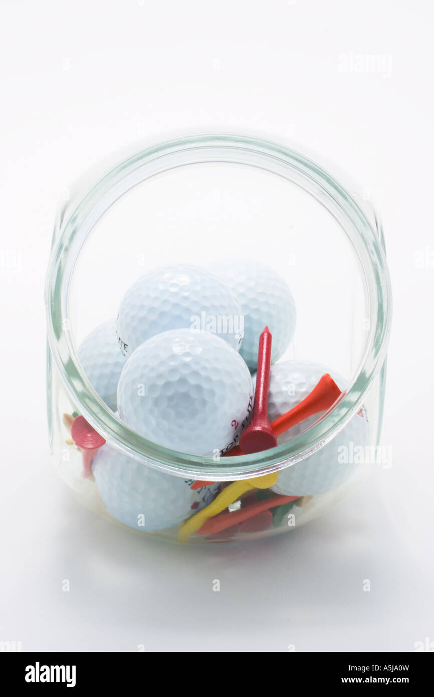 Golf Balls and Tees in Glass Jar Stock Photo Alamy