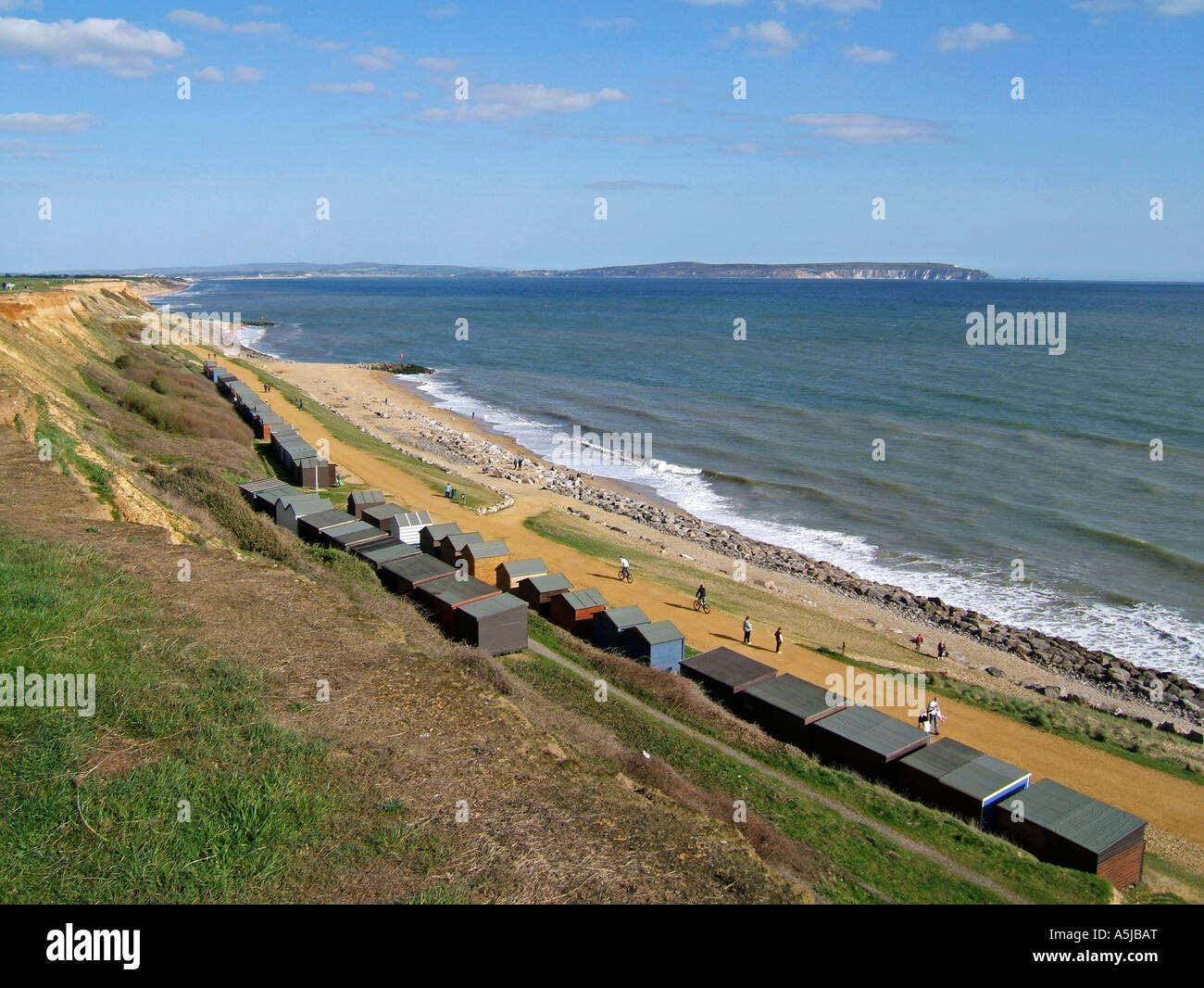 View of the cliffs and beach huts at Barton on Sea, Hampshire with Isle