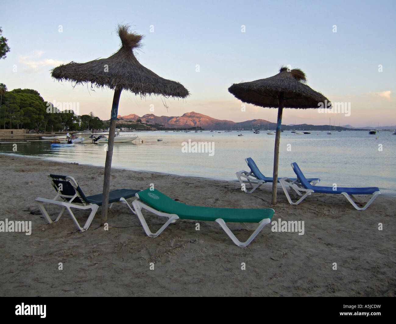 Dusk on the beach at Puerto Pollenca, Mallorca, Spain. Stock Photo