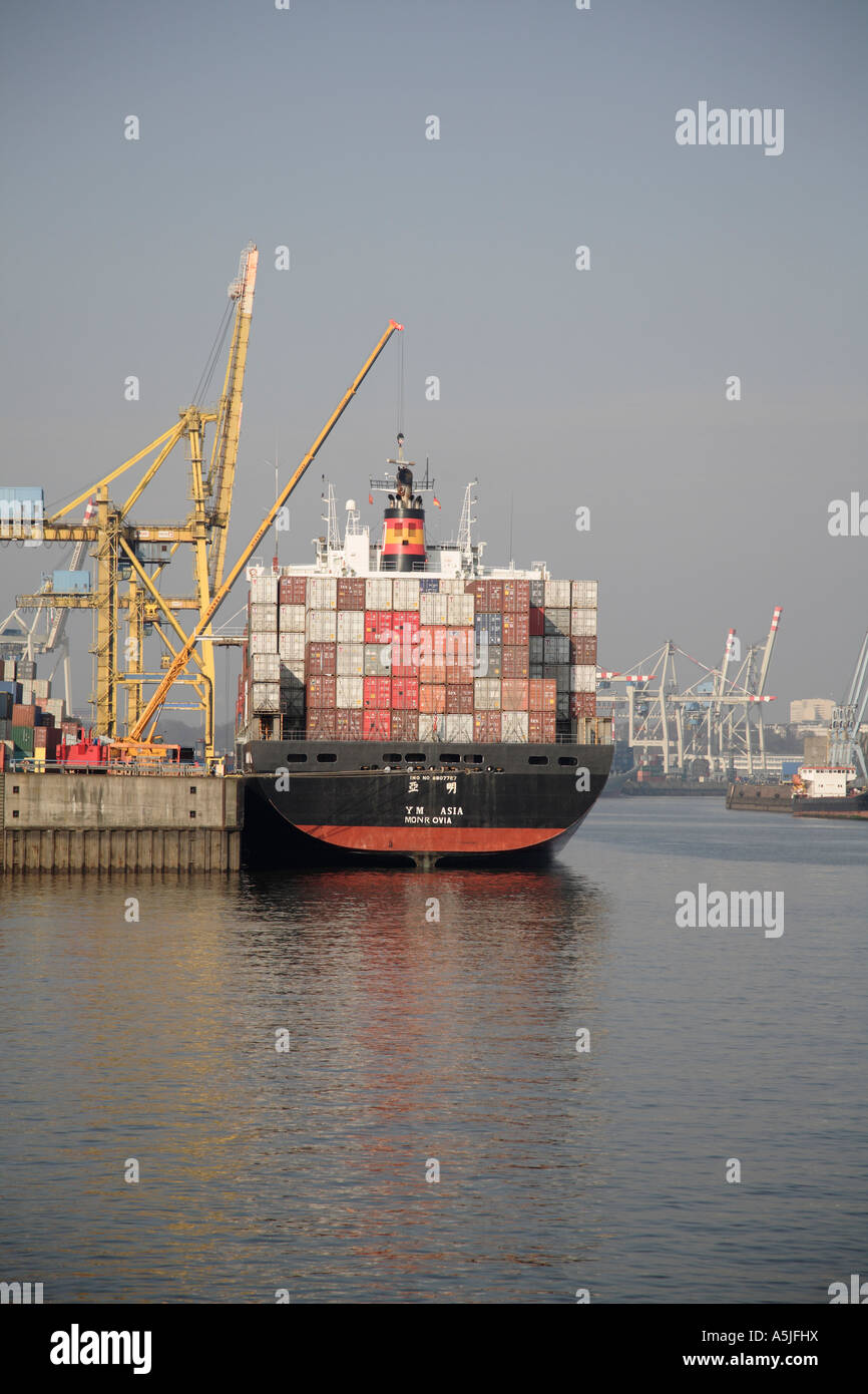 Container ship at the port of Hamburg, Germany, Europe Stock Photo