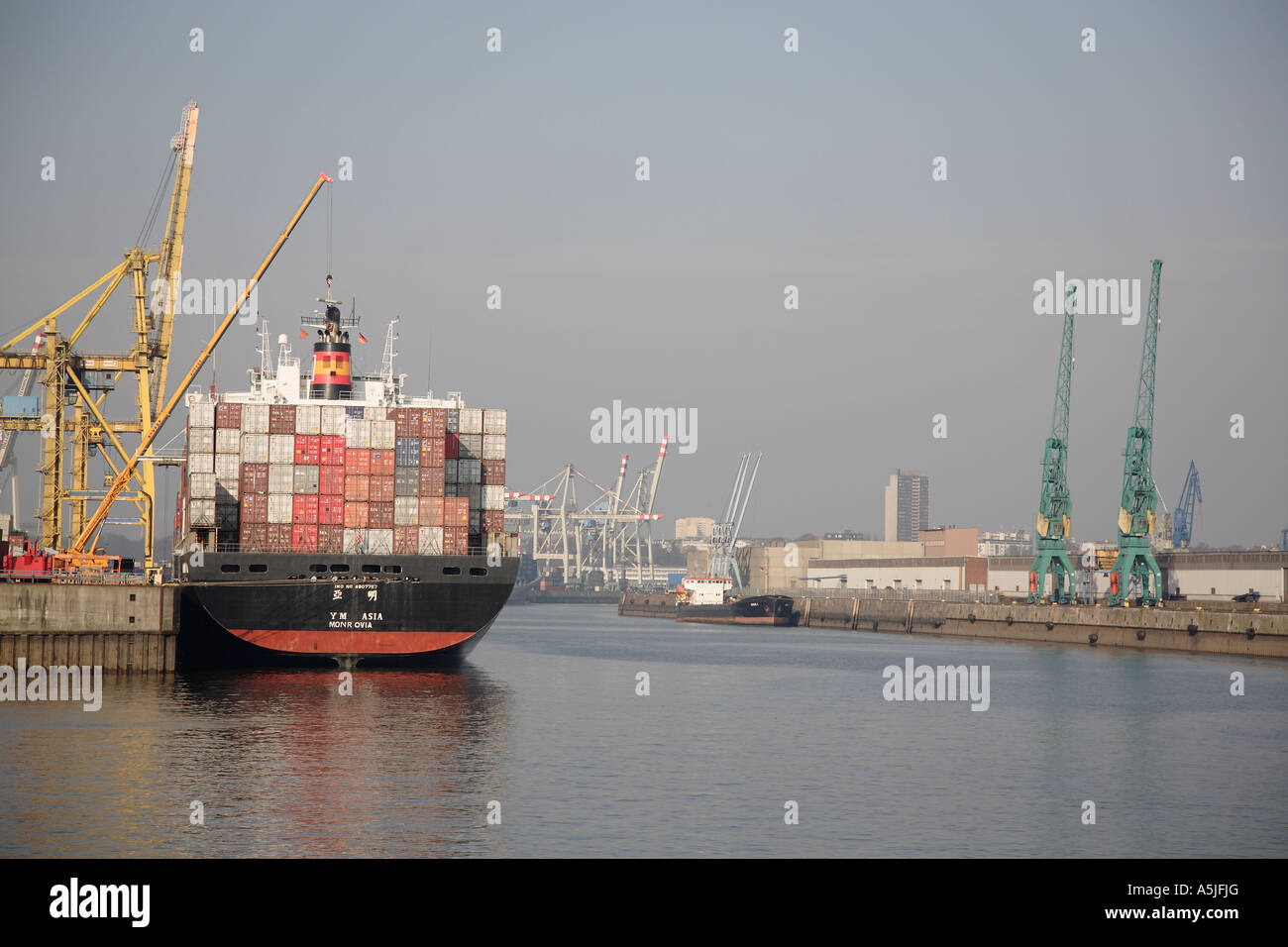 Container ship at the port of Hamburg, Germany, Europe Stock Photo