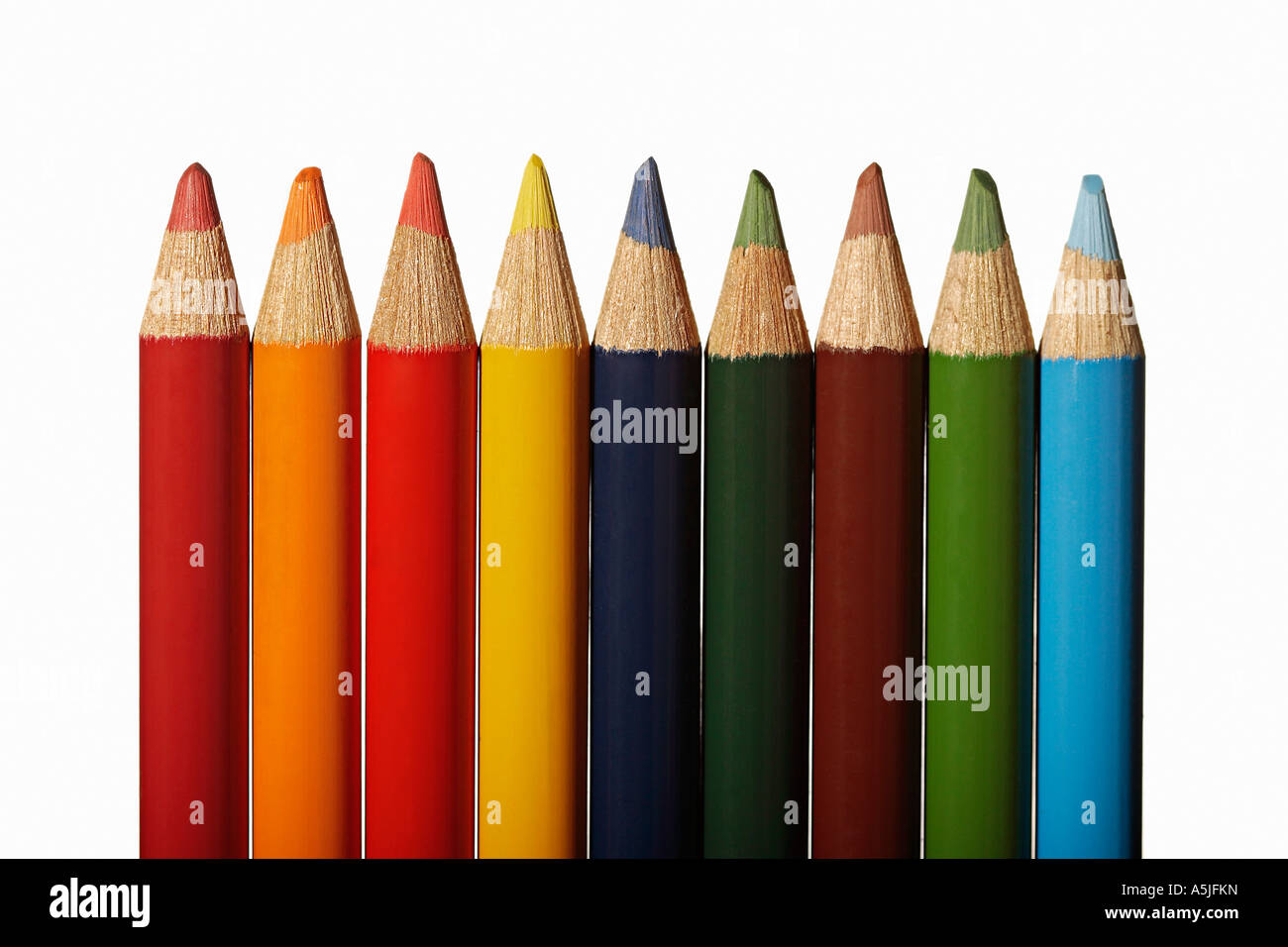Multi coloured pencil crayons in a row, diversity, choice Stock Photo