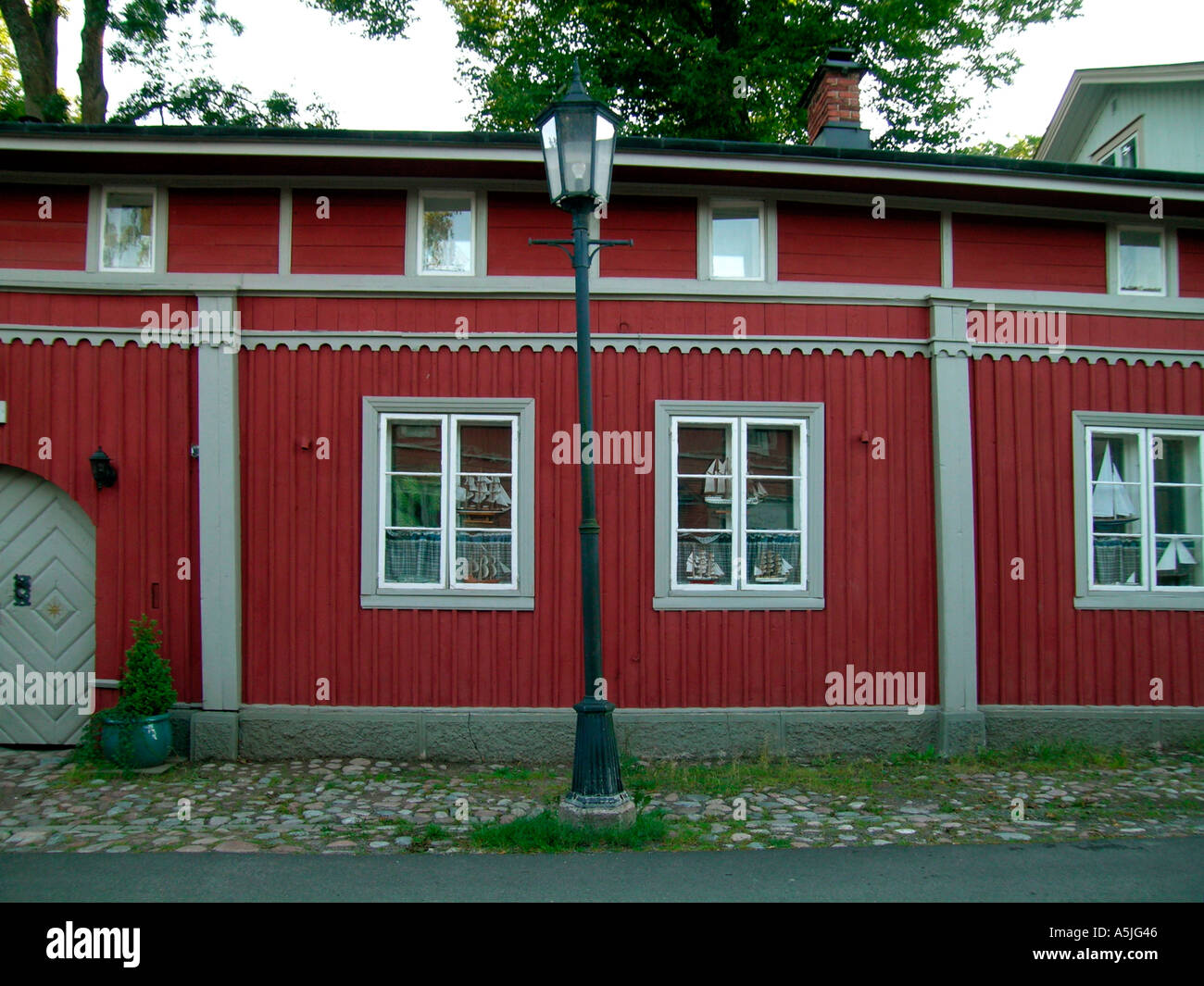 red wooden house in old town of Naantali in the southwestern coast of Finland Stock Photo