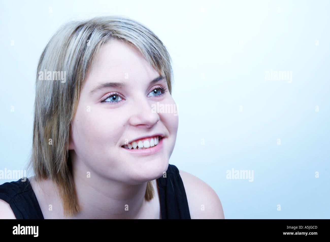 Teenage Girl 18 Bleeched Blue Horizontal Stock Photo - Alamy