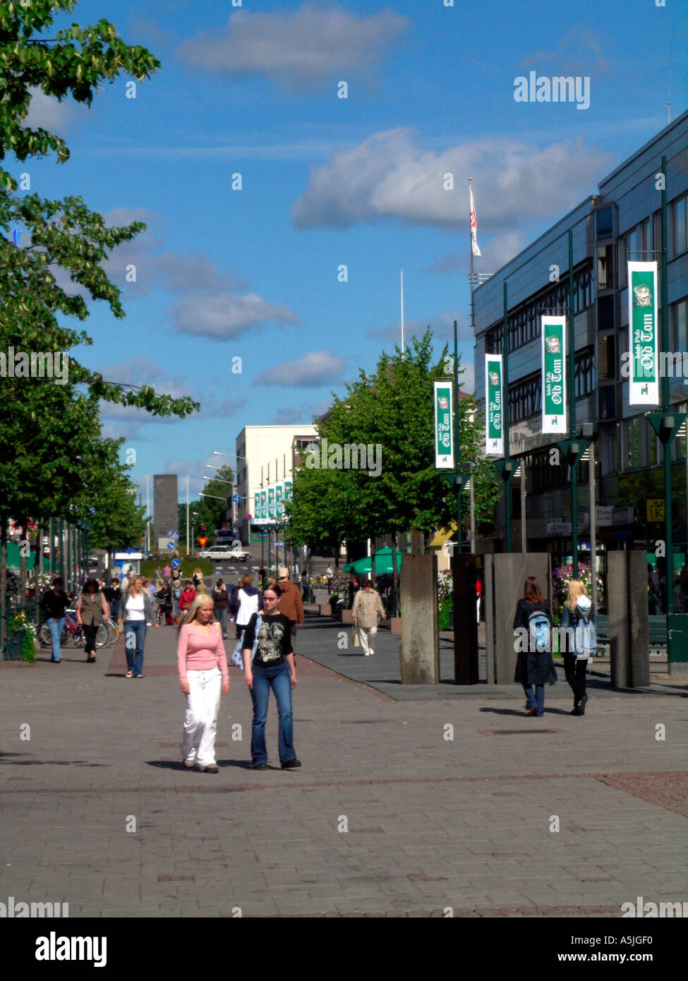 pedestrian zone shopping street in the town Kouvola Finland Stock Photo