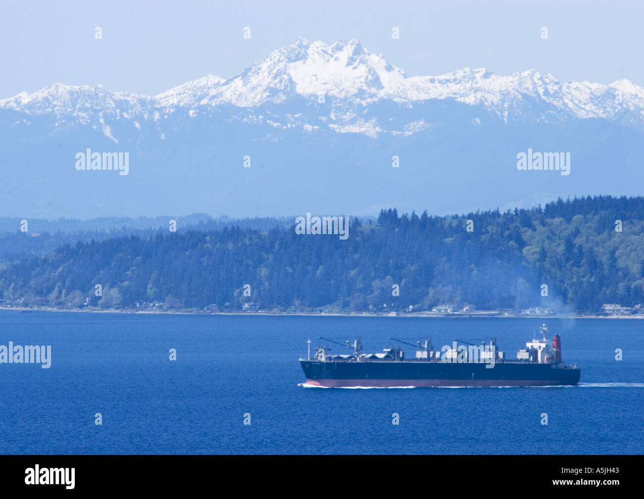 Container Ship on Puget Sound with Olympic Mountains Stock Photo Alamy