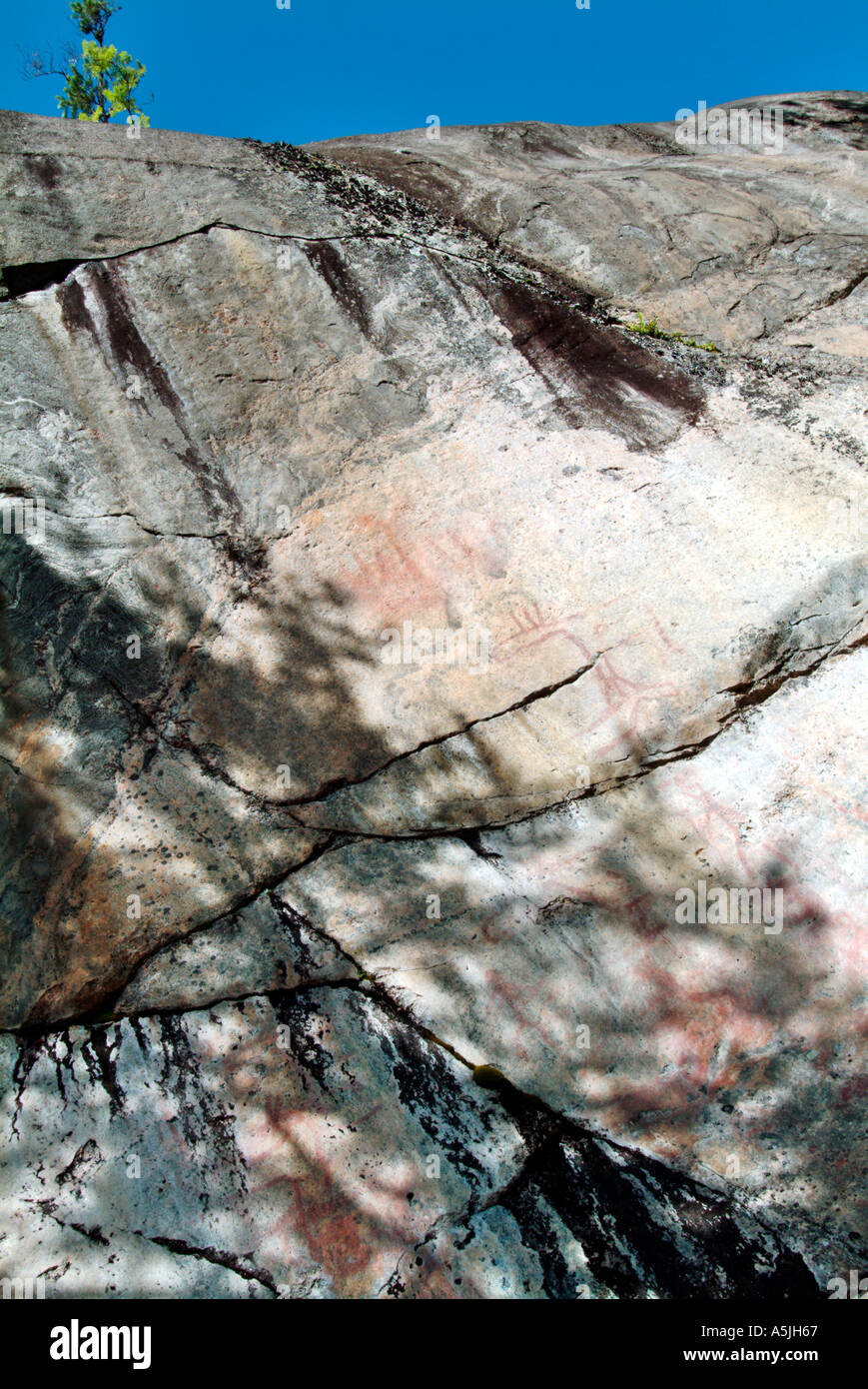 granit rocks old paintings Ristiina Saimaa region Stock Photo