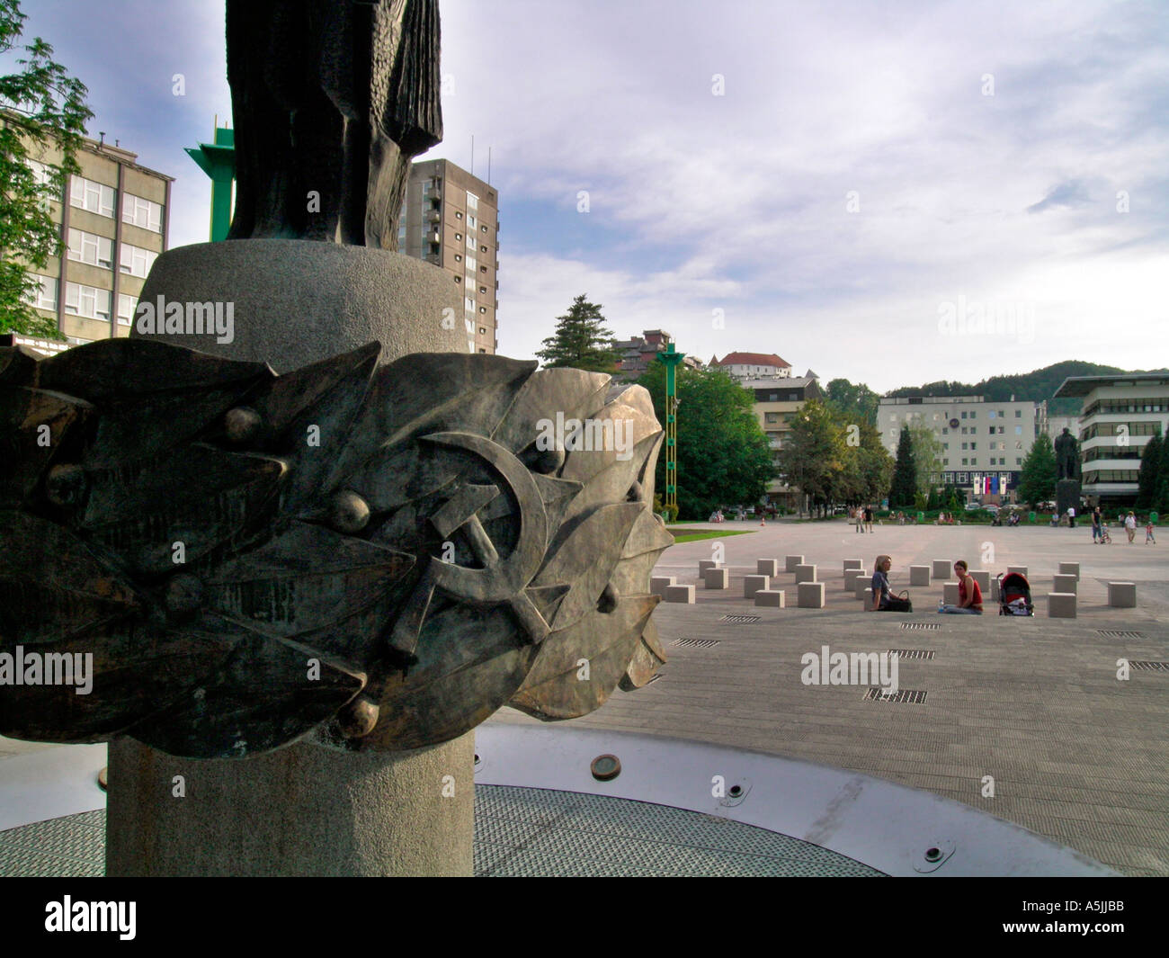 symbol of communism hammer and sickle at the sculpture of ...