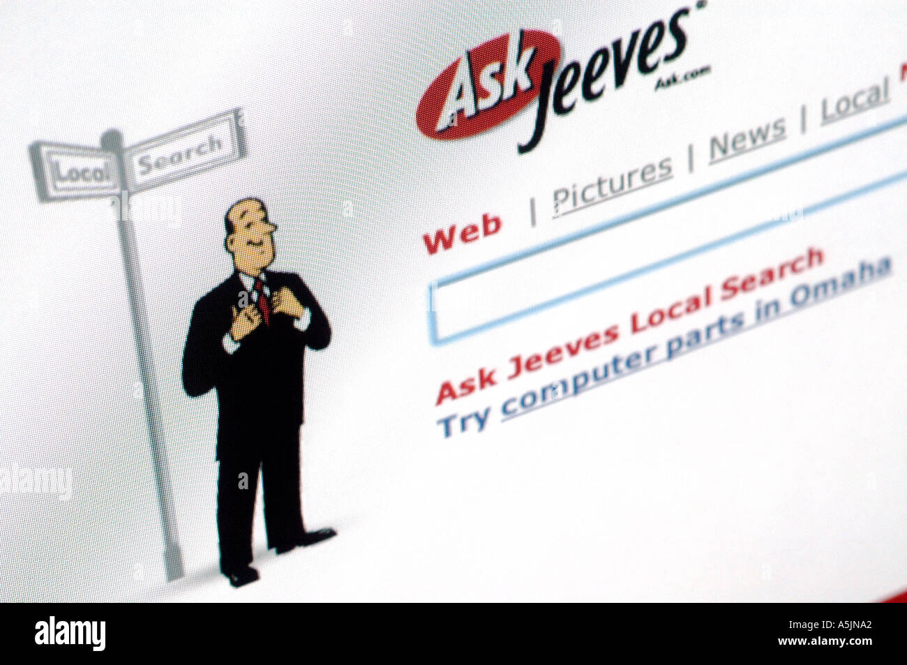 The homepage of the Ask Jeeves website  Stock Photo