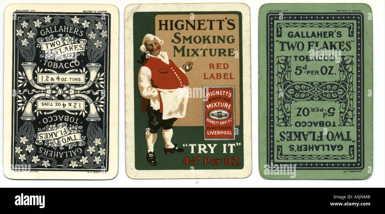 Playing cards advertising tobacco brands 1900-1920 Stock Photo