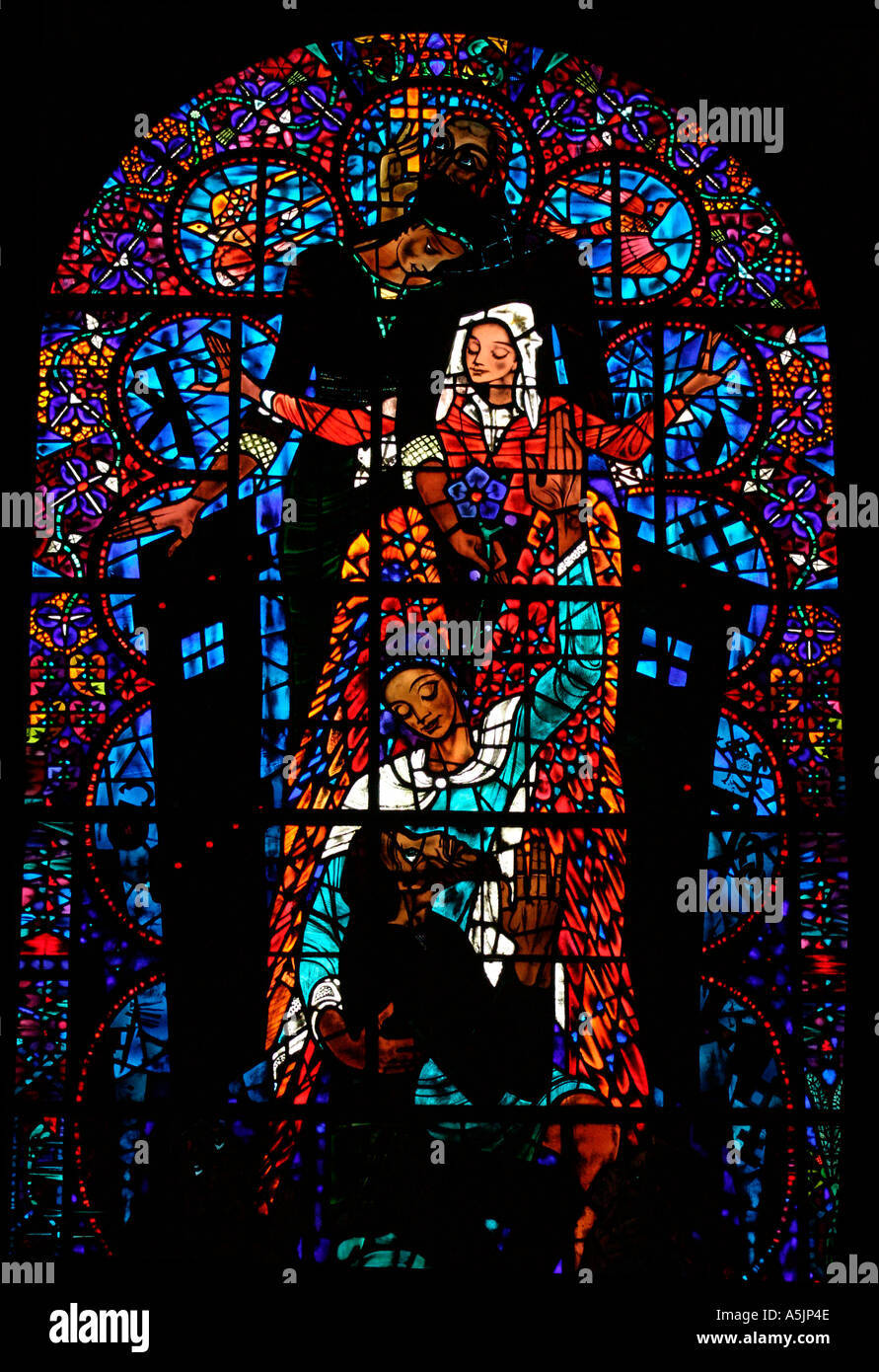 A Stained Glass Window by Ervin Bossanyi depicting salvation and deliverance from evil, Canterbury Cathedral Stock Photo