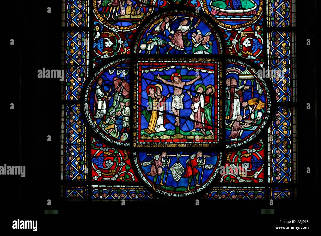 Stained Glass Window Depicting Crucifixion Of Jesus Christ Canterbury Cathedral Stock Photo Alamy