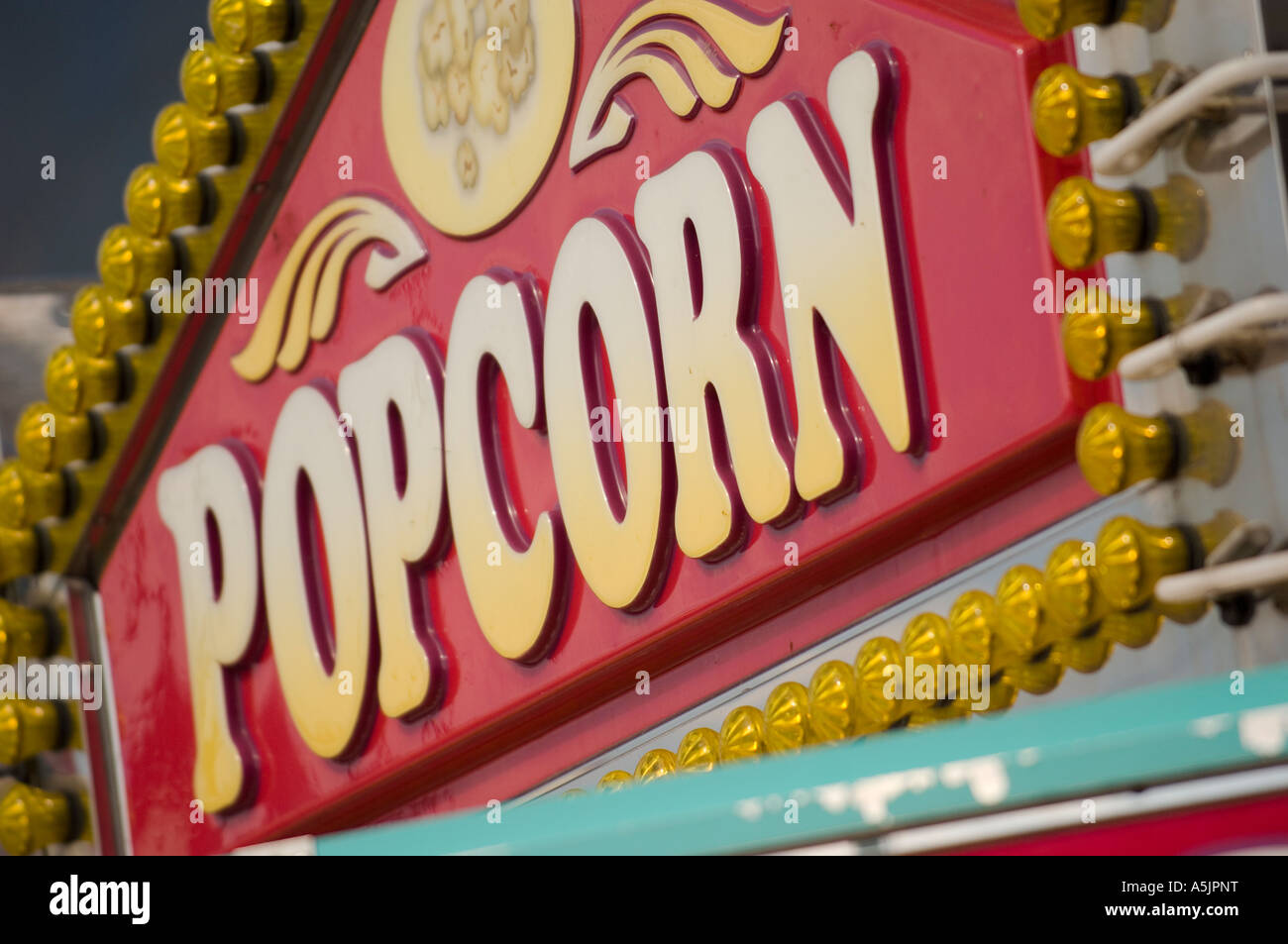 Popcorn sign at the Indiana State Fair in Indianapolis Indiana Stock