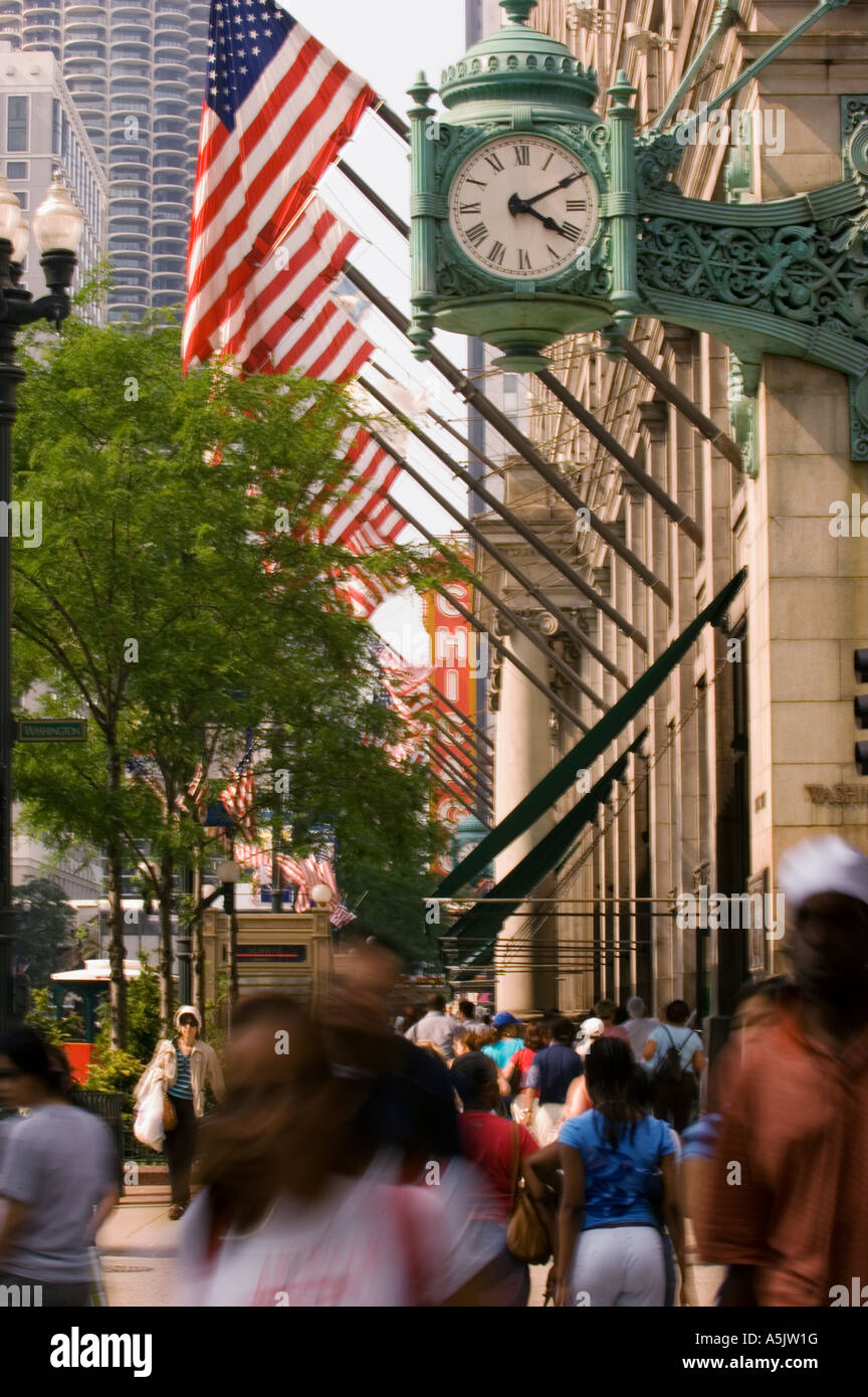 State Street shopping in front of the Marshall Fields clock in Chicago