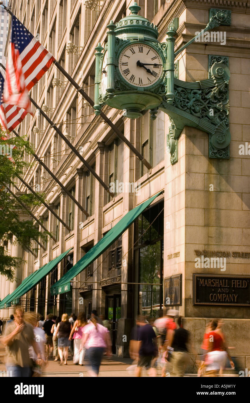 State Street shopping in front of the Marshall Fields clock in Chicago