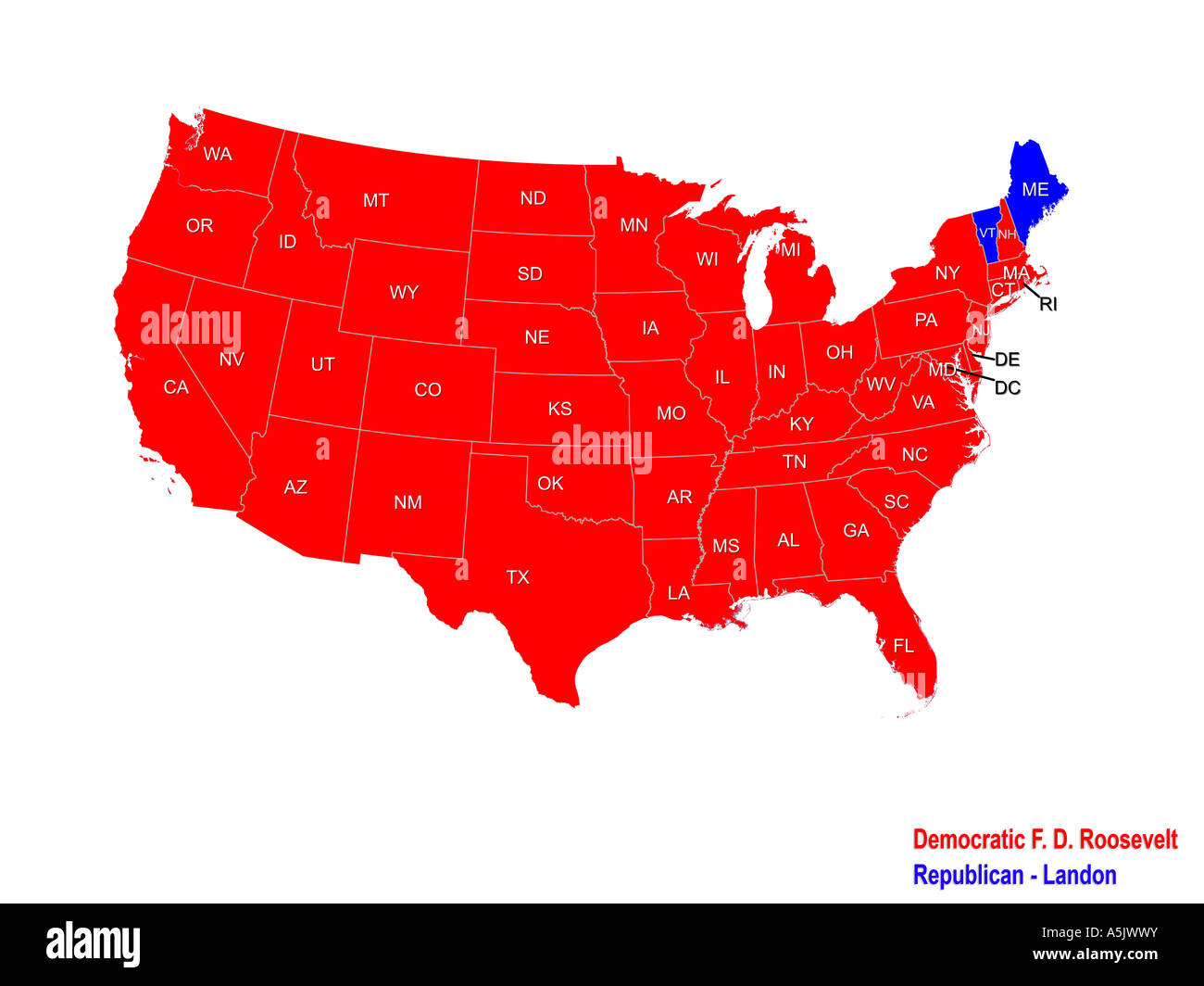 Electoral Map 1936 Cut Out Stock Images Pictures Alamy United States Presidential Election Results Map For 1936 A5JWWY