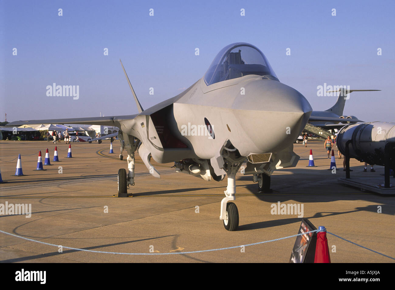 Lockheed Martin F-35 Lightning II Joint Strike Fighter aircraft replica in RAF colours Stock Photo