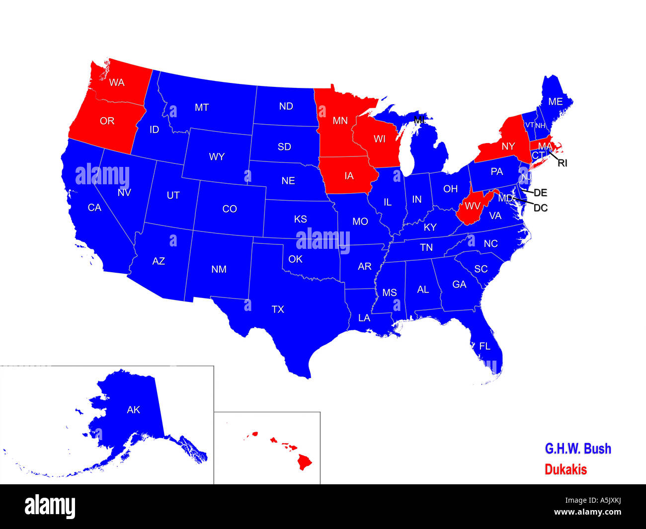 United States Presidential Election Results Map For 1988 Stock Photo
