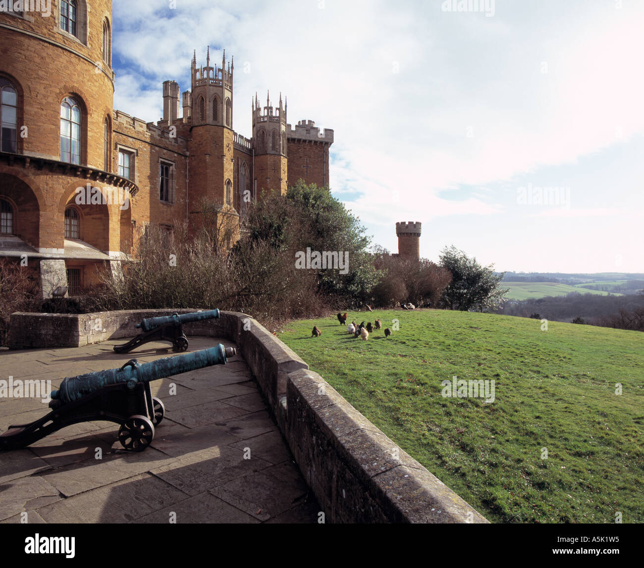 Extreme side view Belvoir Castle ramparts Grantham Leicestershire Stock Photo