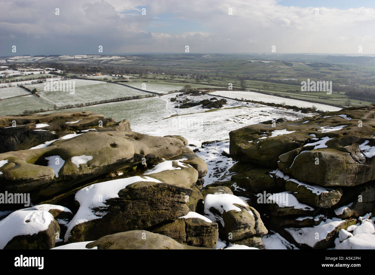 Winter view of lower Wharfedale from Almscliffe Crag Stock Photo