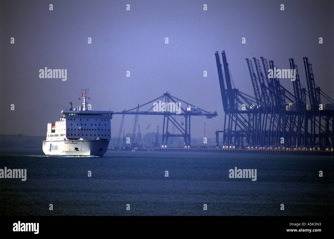 DFDS car ferry from Harwich to Denmark passing the Port of Felixstowe