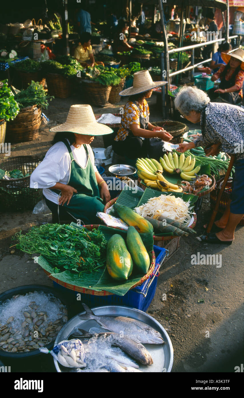 Market shopping vegetables street chiang mai thailand thai asia hi-res ...