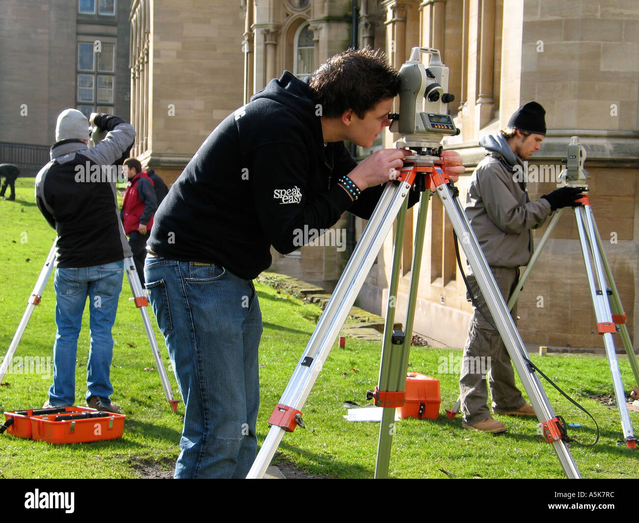 Civil engineering students using surveying equipment at Nottingham UK