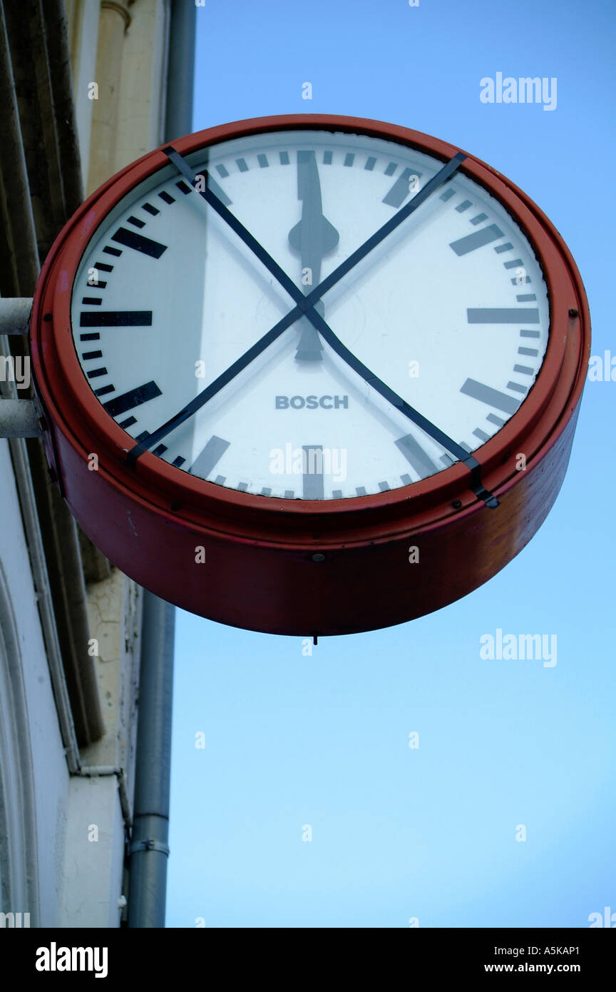 Defect railway clock. Stock Photo