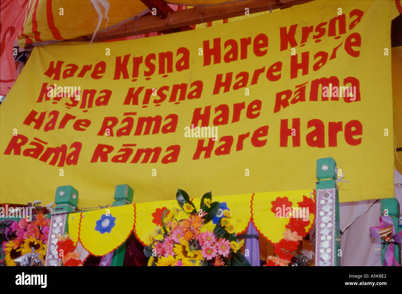 Hare Krishna Hare Rama Mantra Banner Sign at Festival of India Stock Photo  - Alamy