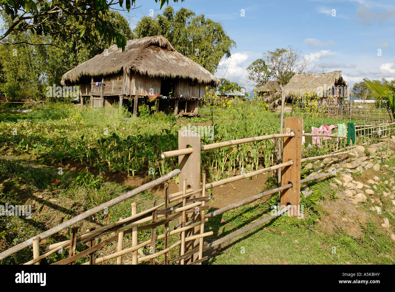 Traditional Shan house in Putao, Kachin State, Myanmar Stock Photo
