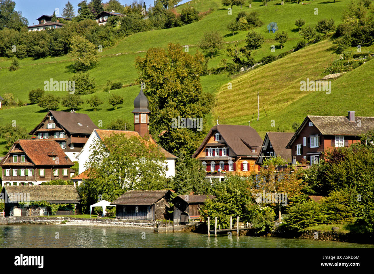 Lake Lucerne Luzern Switzerland Swiss Traditional Alpine Chalets