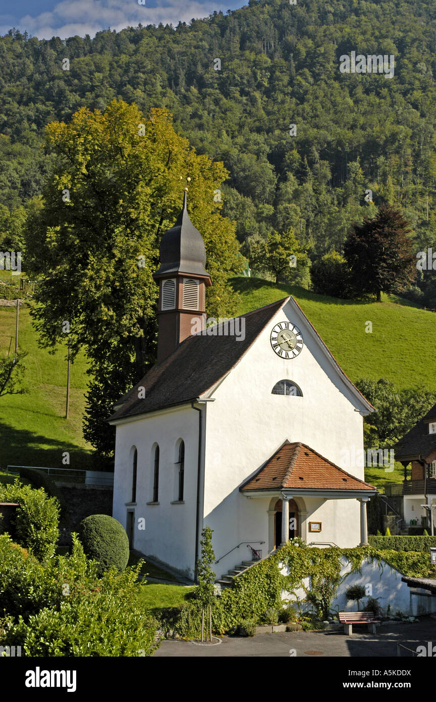 Lake Lucerne Luzern Switzerland Church Beside Shoreline Stock