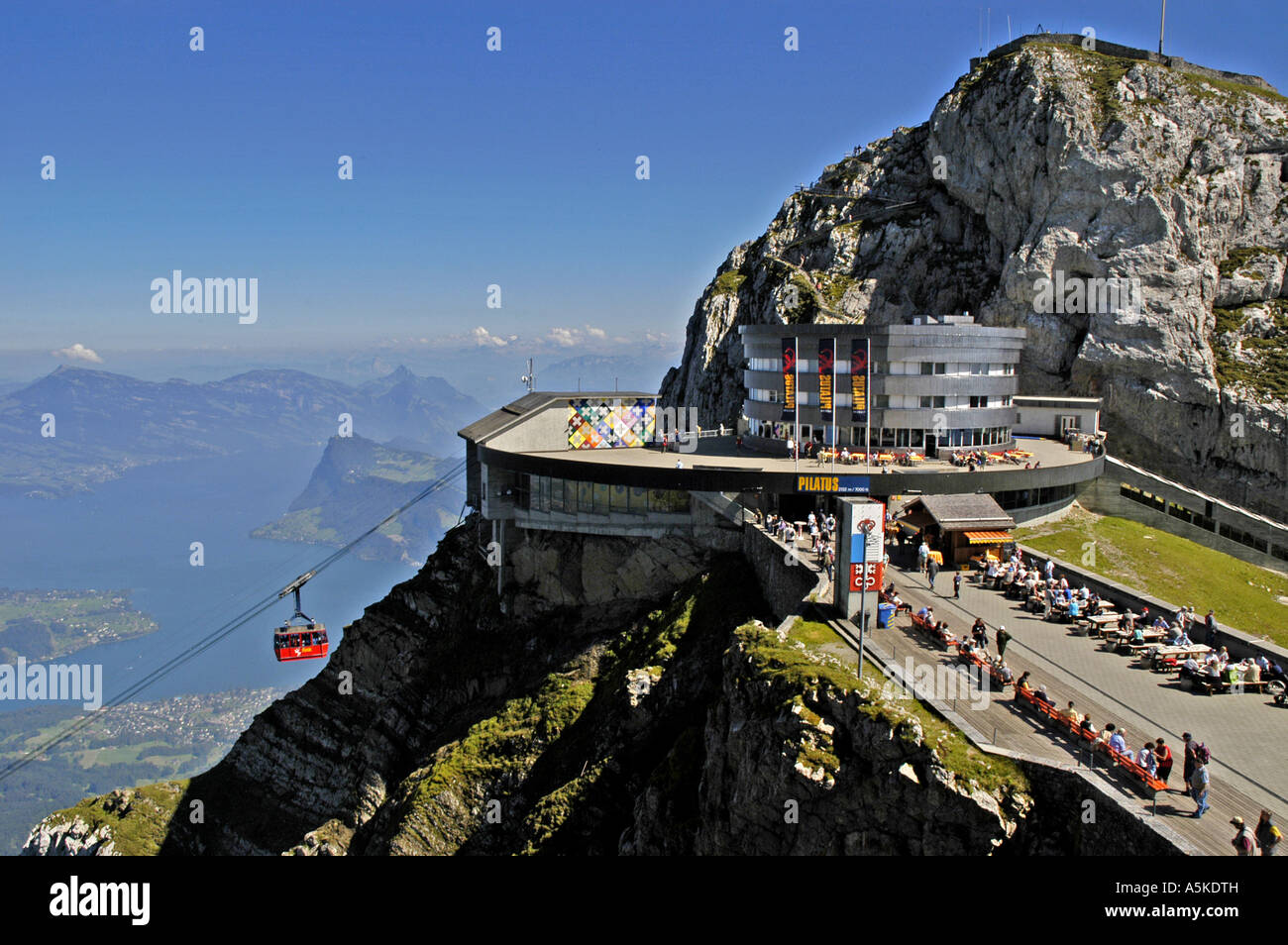 Lucerne Switzerland aerial gondola  railway station on Mount Pilatus Stock Photo