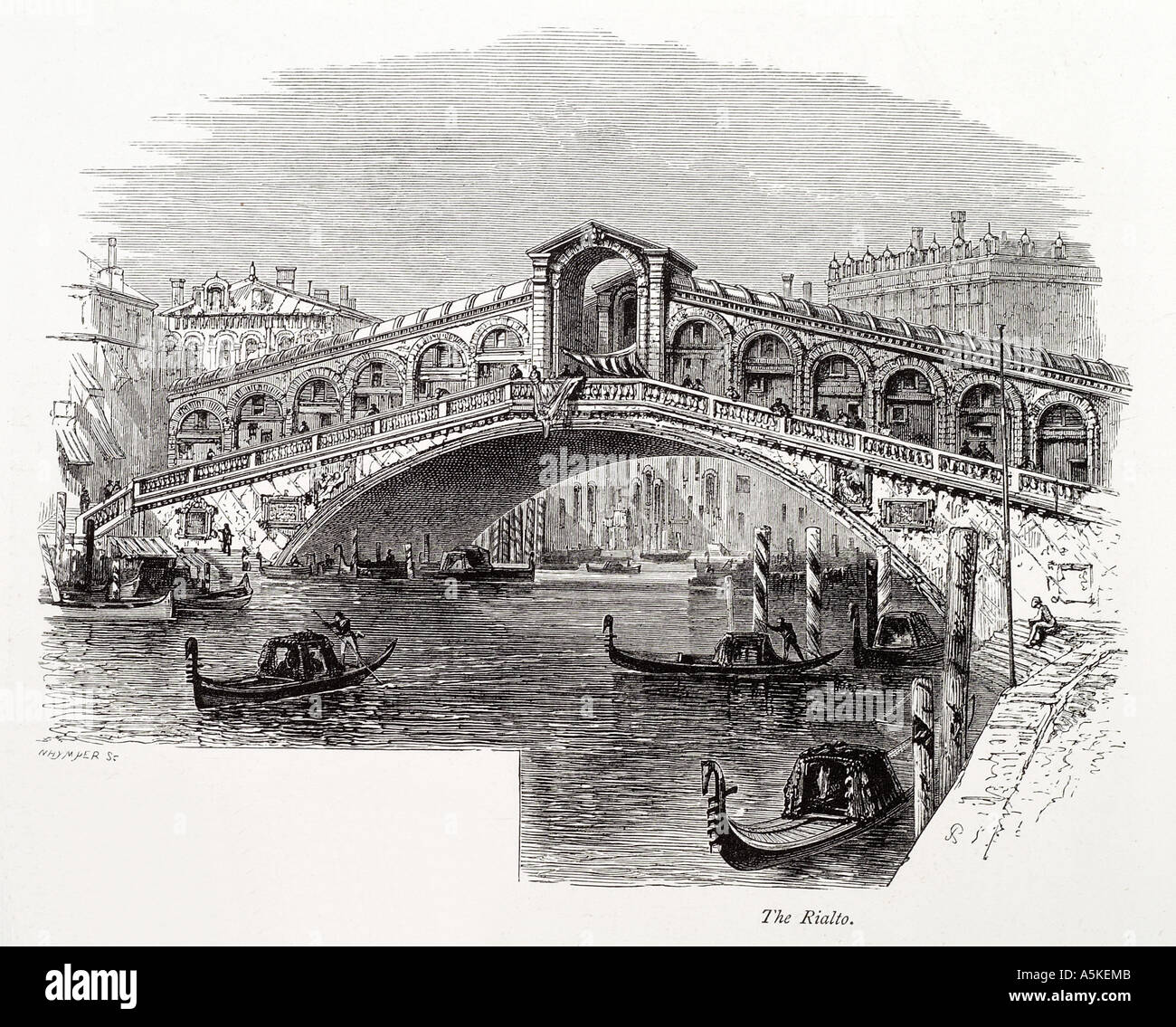 Rialto Bridge Grand Grande Canal Gondola Stone Transport Oar Boat