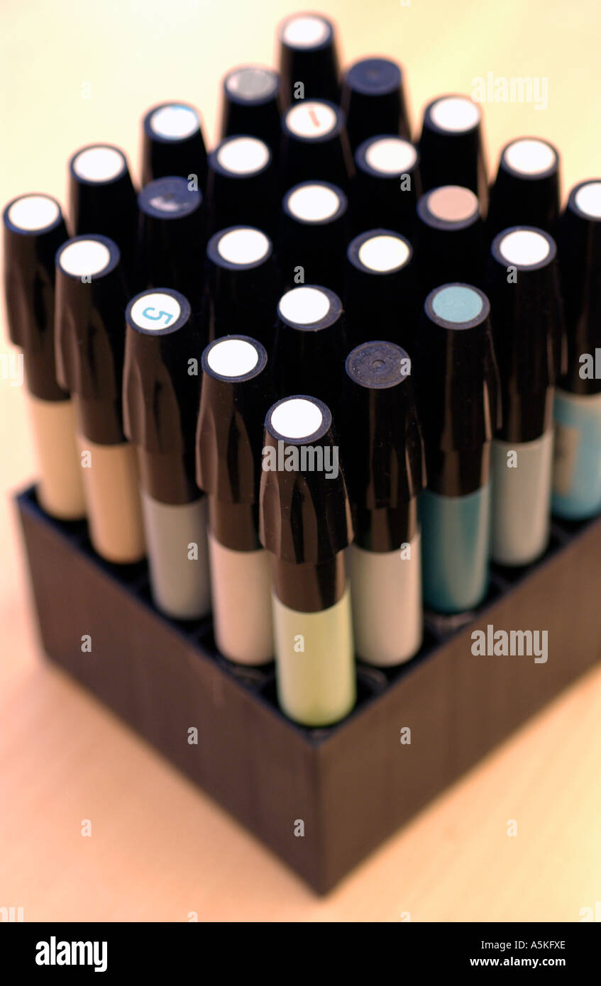 Pens on a designers desk in an architectural firm Stock Photo