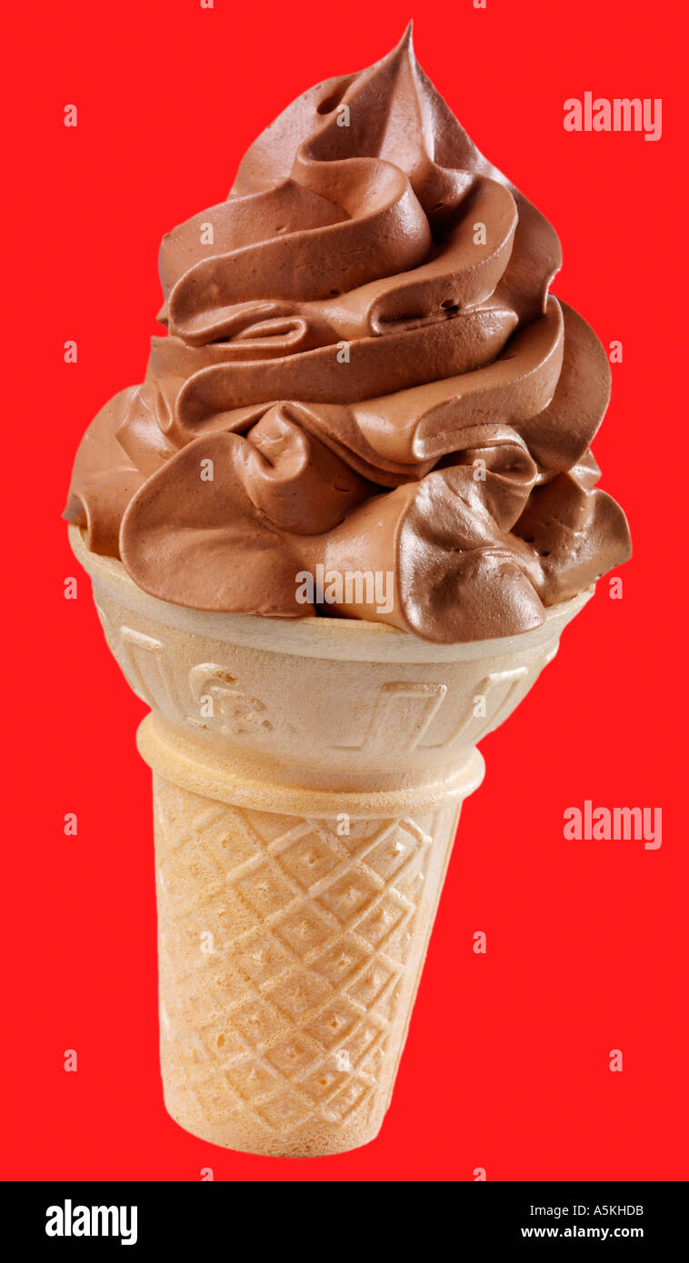 CHOCOLATE ICE CREAM CONE ON RED Stock Photo Alamy