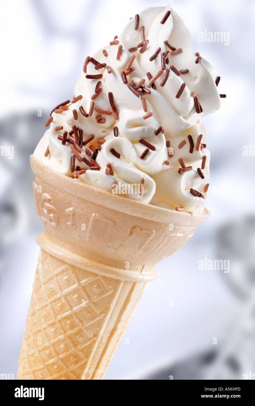 VANILLA ICE CREAM CONE WITH CHOCOLATE SPRINKLES Stock Photo - Alamy, image size:873x1390
