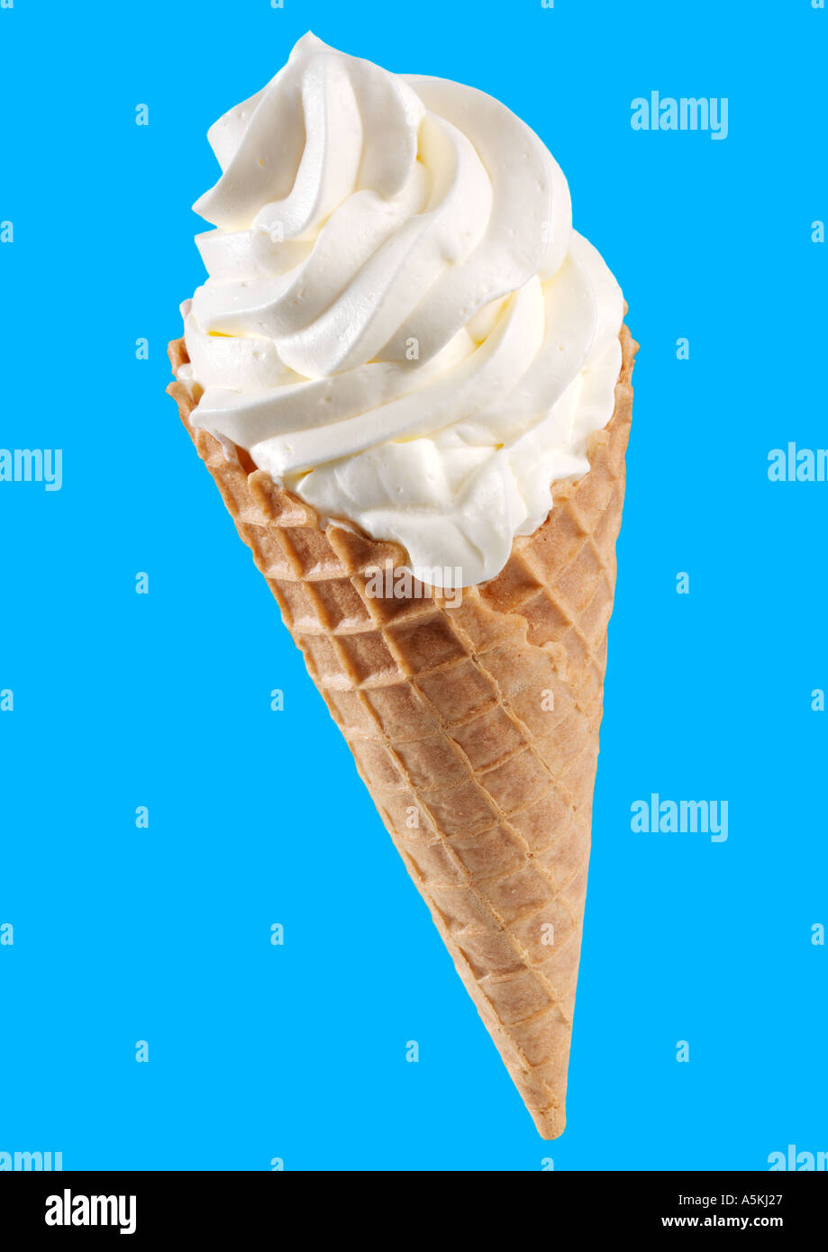VANILLA ICE CREAM CONE ON BLUE Stock Photo - Alamy