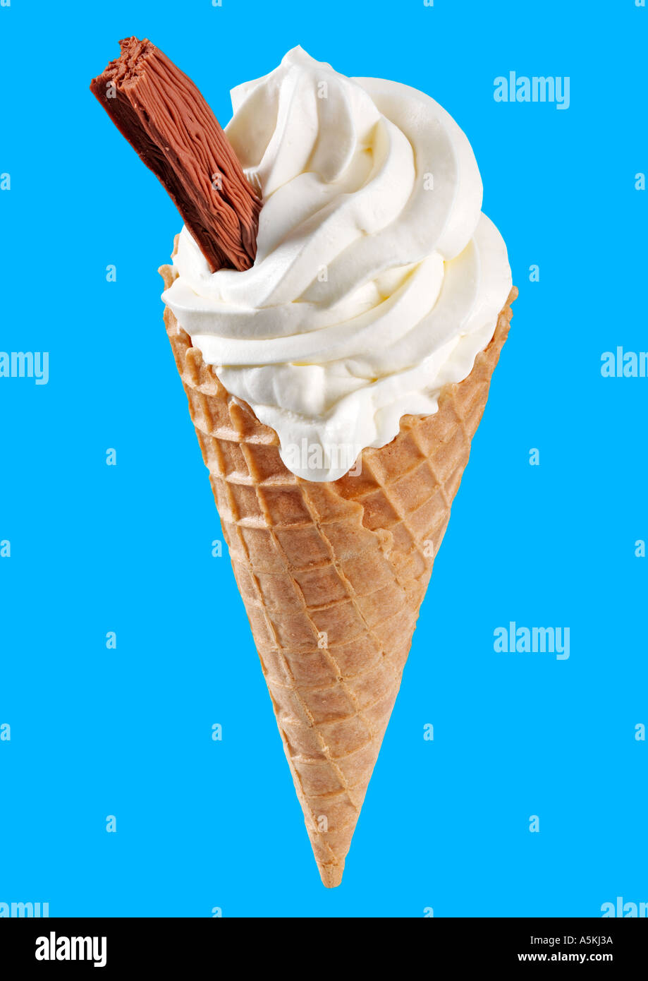 VANILLA ICE CREAM CONE WITH CHOCOLATE FLAKE Stock Photo 3700281 Alamy