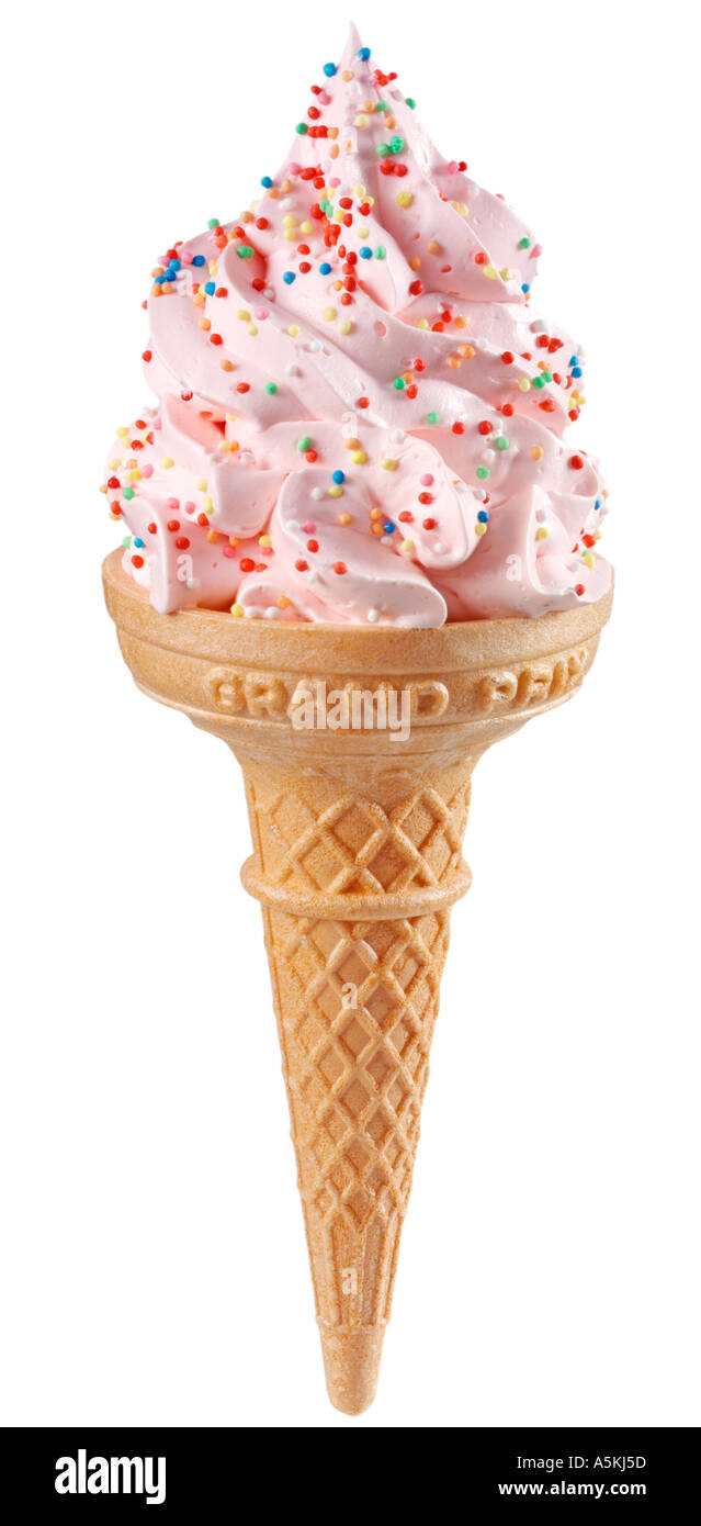STRAWBERRY ICE CREAM CONE ON WHITE Stock Photo Alamy