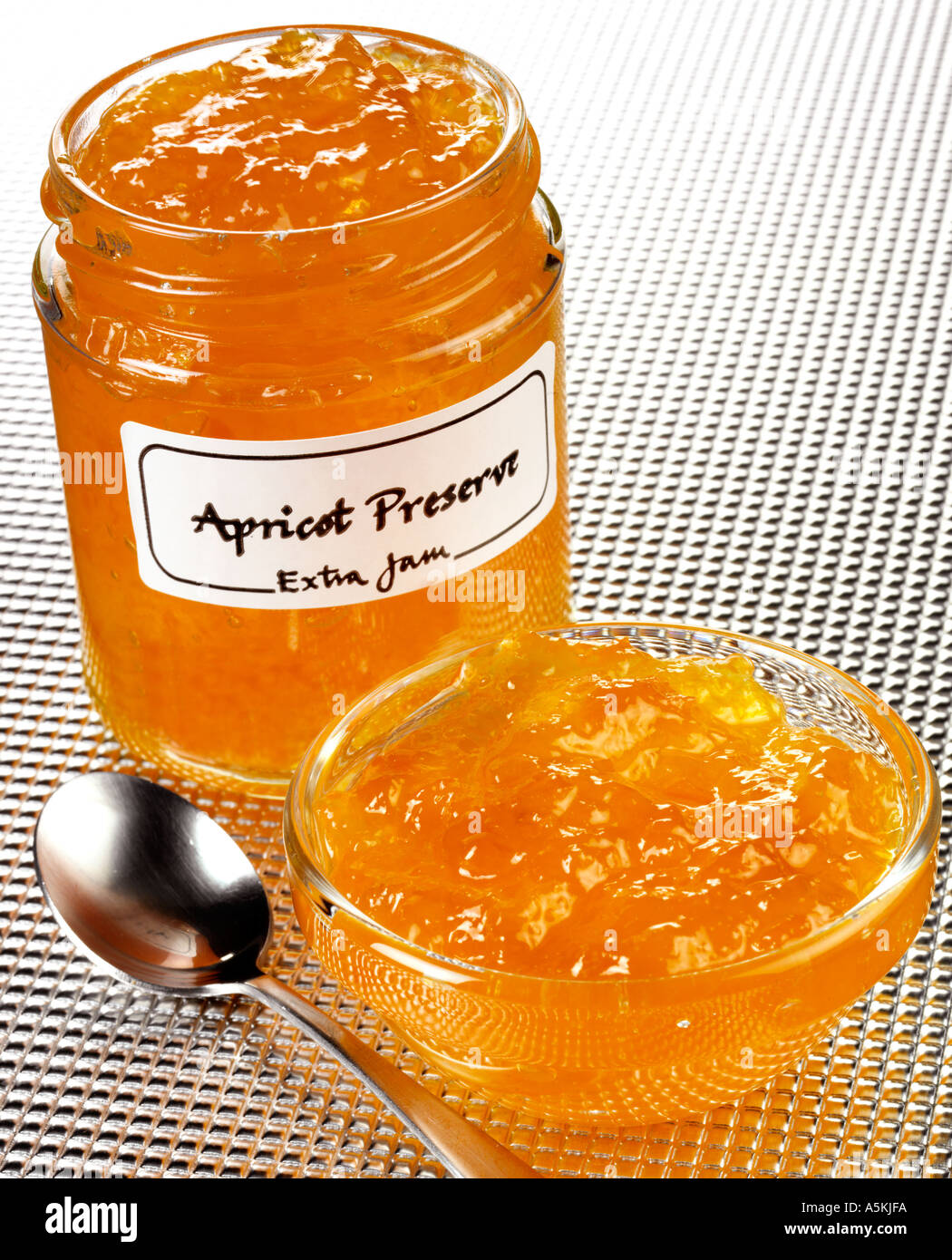 APRICOT PRESERVE WITH LABEL Stock Photo