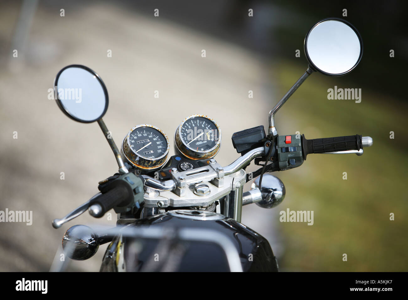 Handlebars of a motorbike Stock Photo Alamy