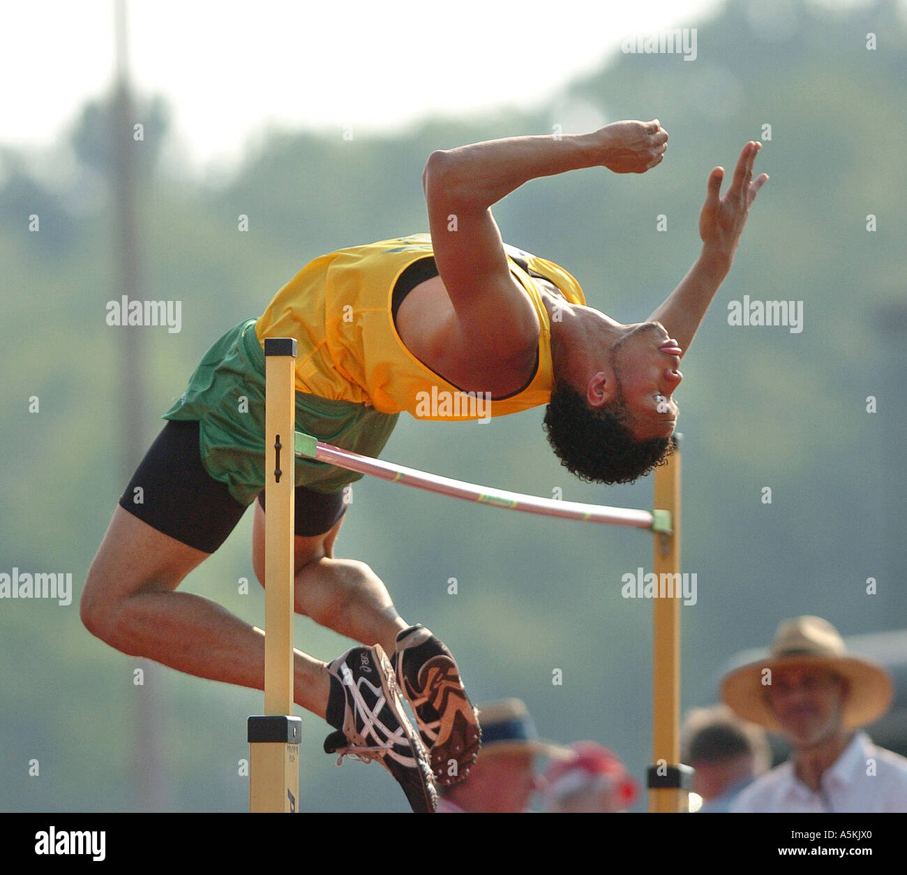 High Jumper Clearing bar Stock Photo Alamy