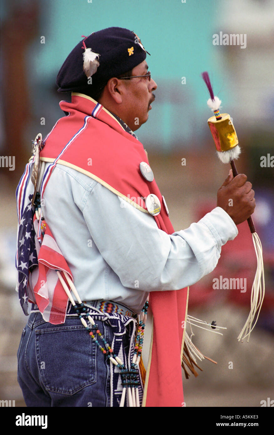 Participant in a pow wow dance during the Navajo Nation Fair in