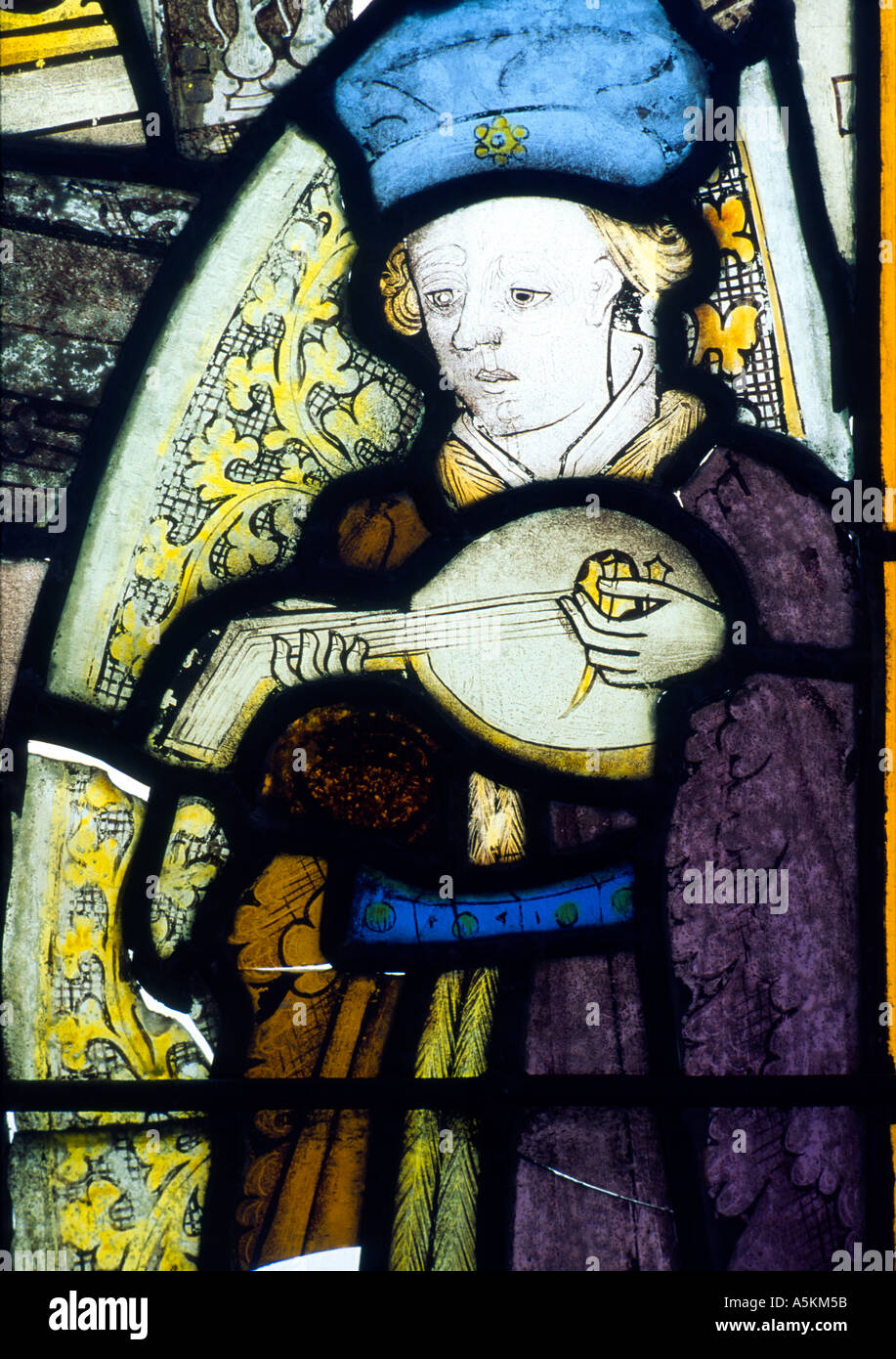 Medieval Stained Glass Musician Besthorpe Norfolk East Anglia England