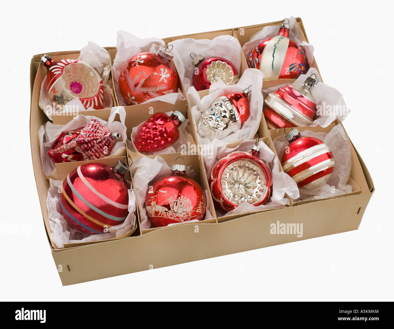 Box of Christmas ornaments Stock Photo Alamy