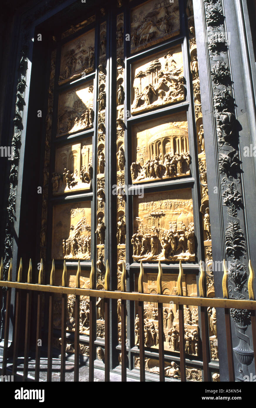 Ghiberti s 15th century bronze Gates of Paradise on the Duomo Baptistry Florence Italy Stock Photo