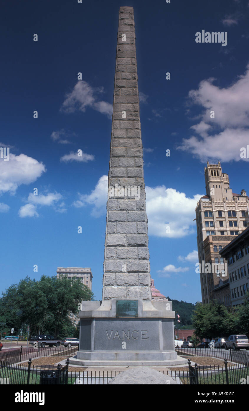 The Vance Monument stands in the center of Pack Square in downtown